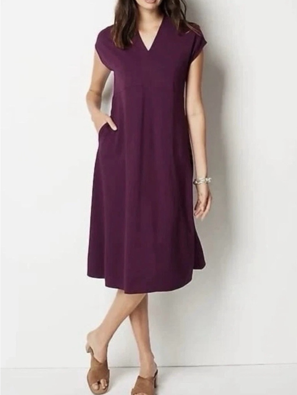 J. Jill Plum V-Neck Midi Dress with Pockets